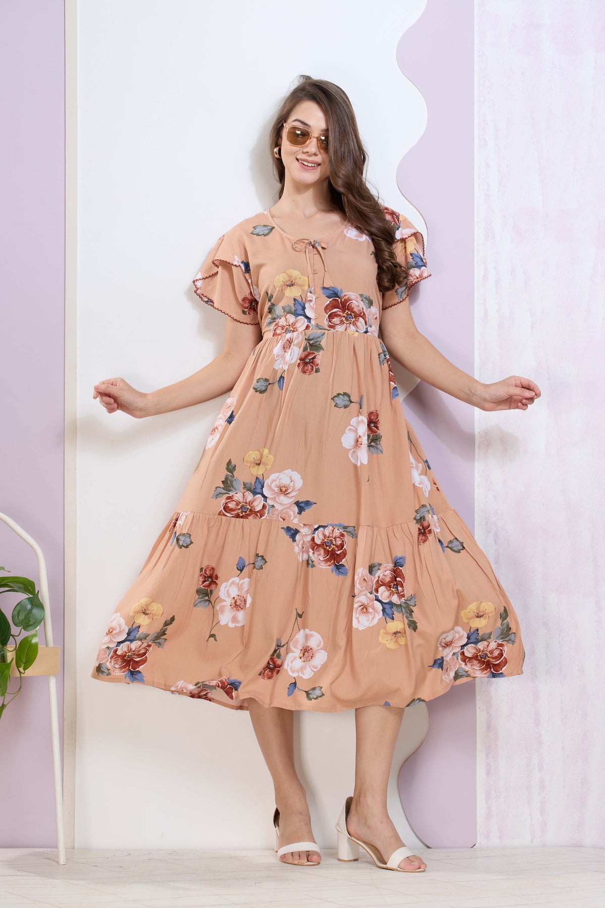 Imported Rayon MAXI FROCK Model Nighties | Fancy Petal Sleeve | Fancy Neck & Side Pocket | Pleated Frock MAXI Style | Trendy Collection's for Stylish Women & Teenage Girl (IRM)