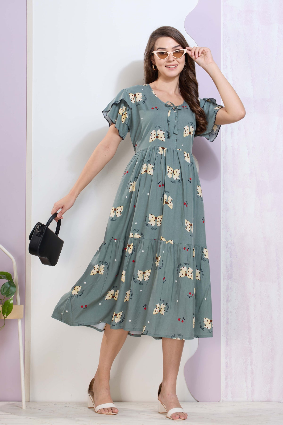 Imported Rayon MAXI FROCK Model Nighties | Fancy Petal Sleeve | Fancy Neck & Side Pocket | Pleated Frock MAXI Style | Trendy Collection's for Stylish Women & Teenage Girl (IRM)