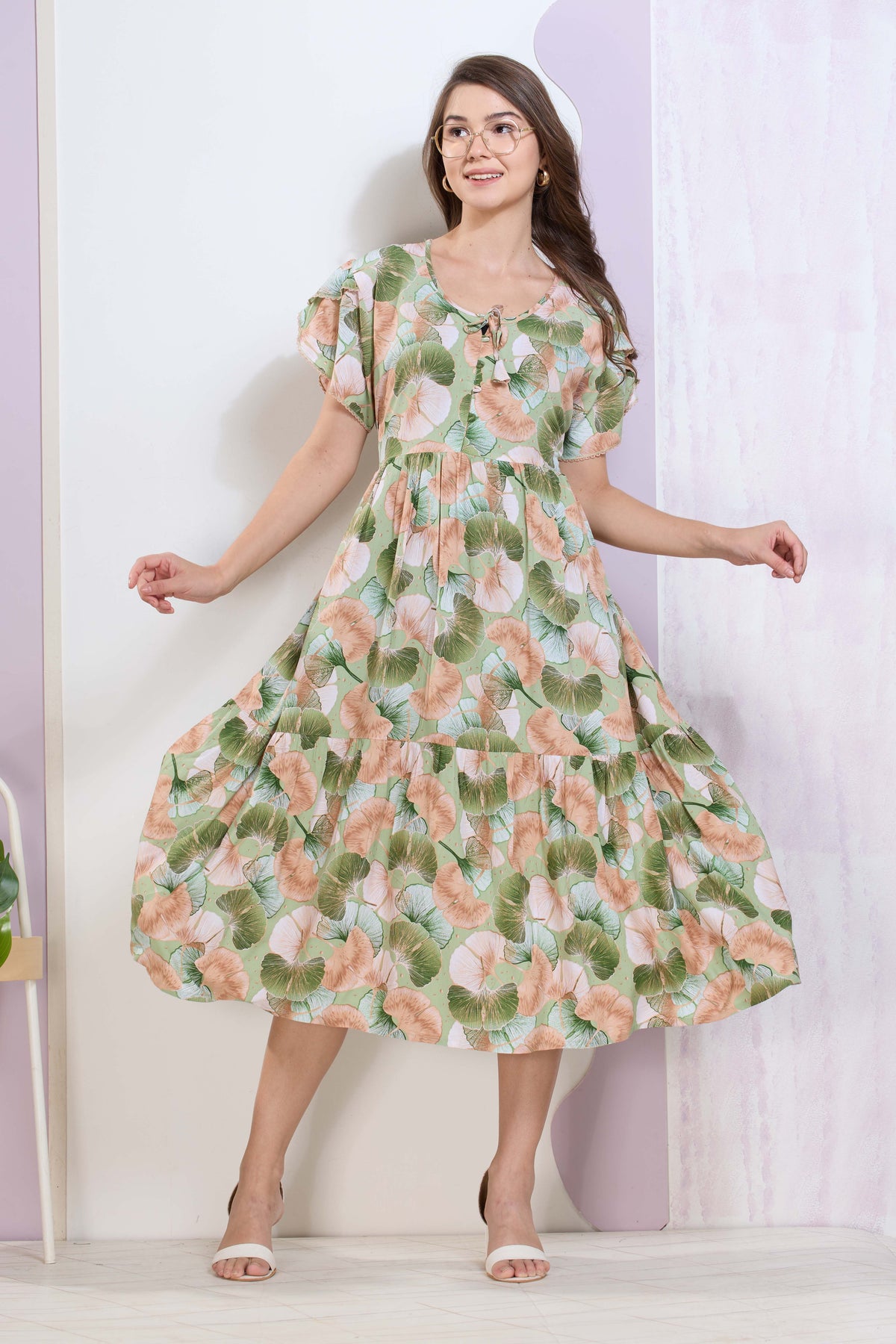 Imported Rayon MAXI FROCK Model Nighties | Fancy Petal Sleeve | Fancy Neck & Side Pocket | Pleated Frock MAXI Style | Trendy Collection's for Stylish Women & Teenage Girl (IRM)