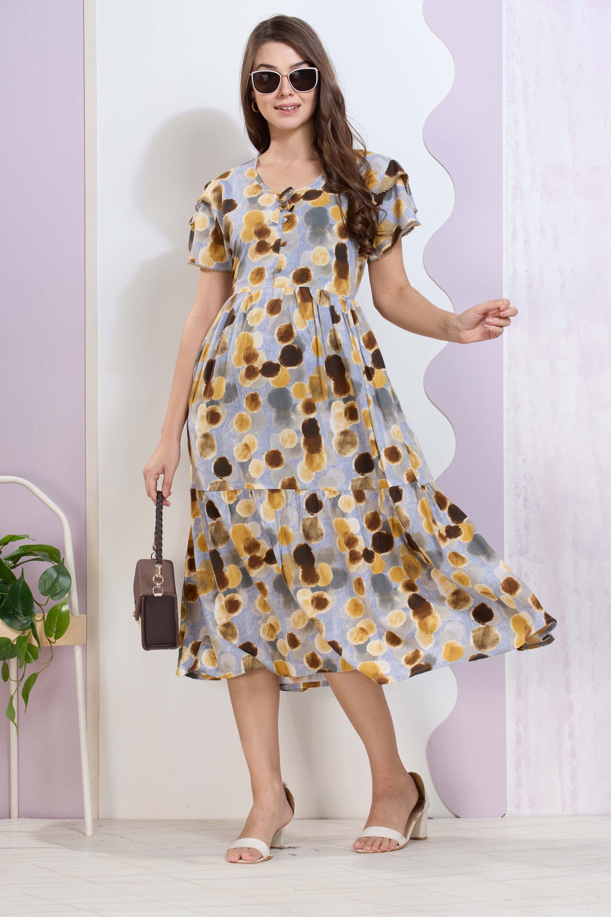 Imported Rayon MAXI FROCK Model Nighties | Fancy Petal Sleeve | Fancy Neck & Side Pocket | Pleated Frock MAXI Style | Trendy Collection's for Stylish Women & Teenage Girl (IRM)