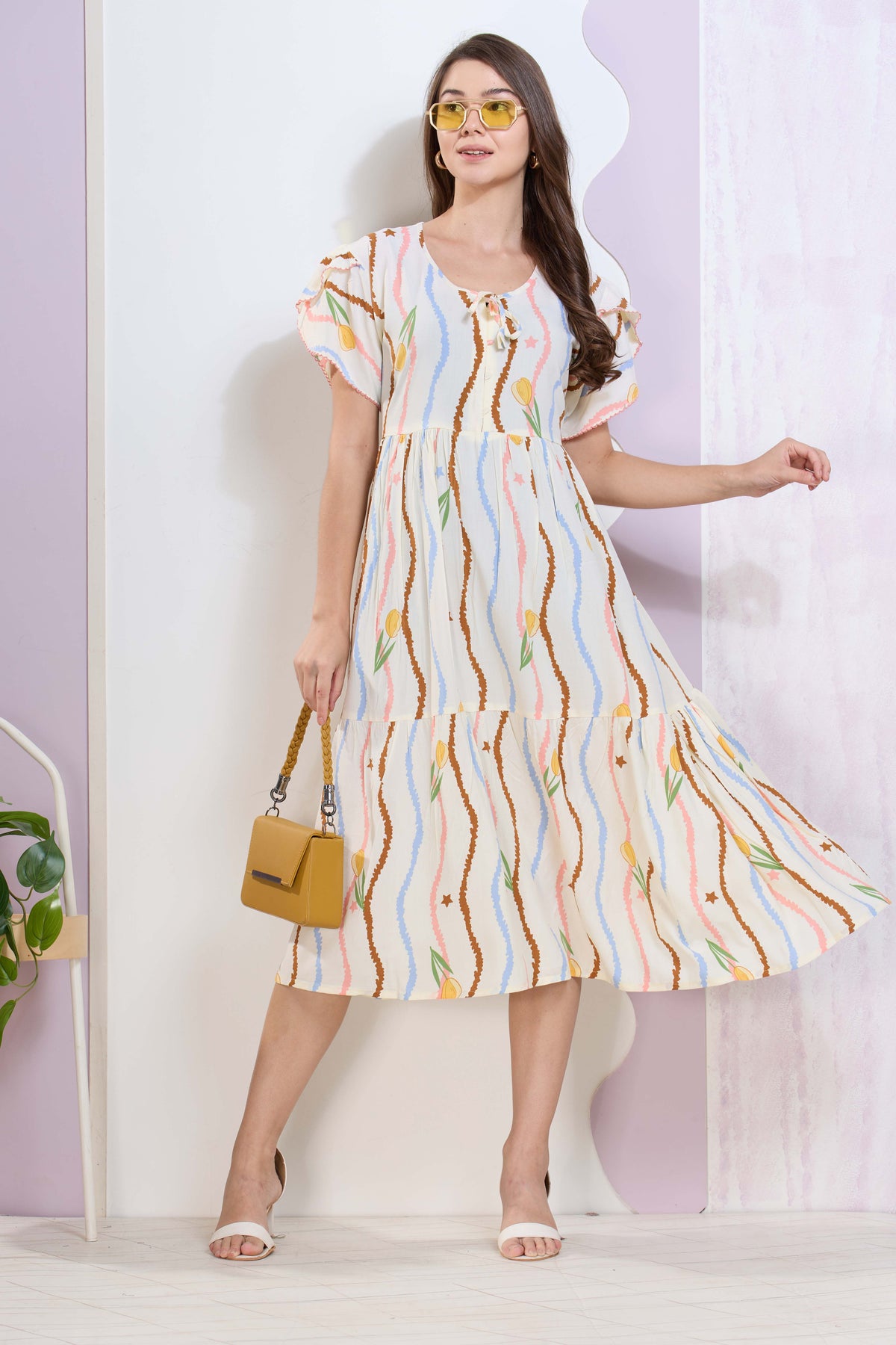 Imported Rayon MAXI FROCK Model Nighties | Fancy Petal Sleeve | Fancy Neck & Side Pocket | Pleated Frock MAXI Style | Trendy Collection's for Stylish Women & Teenage Girl (IRM)