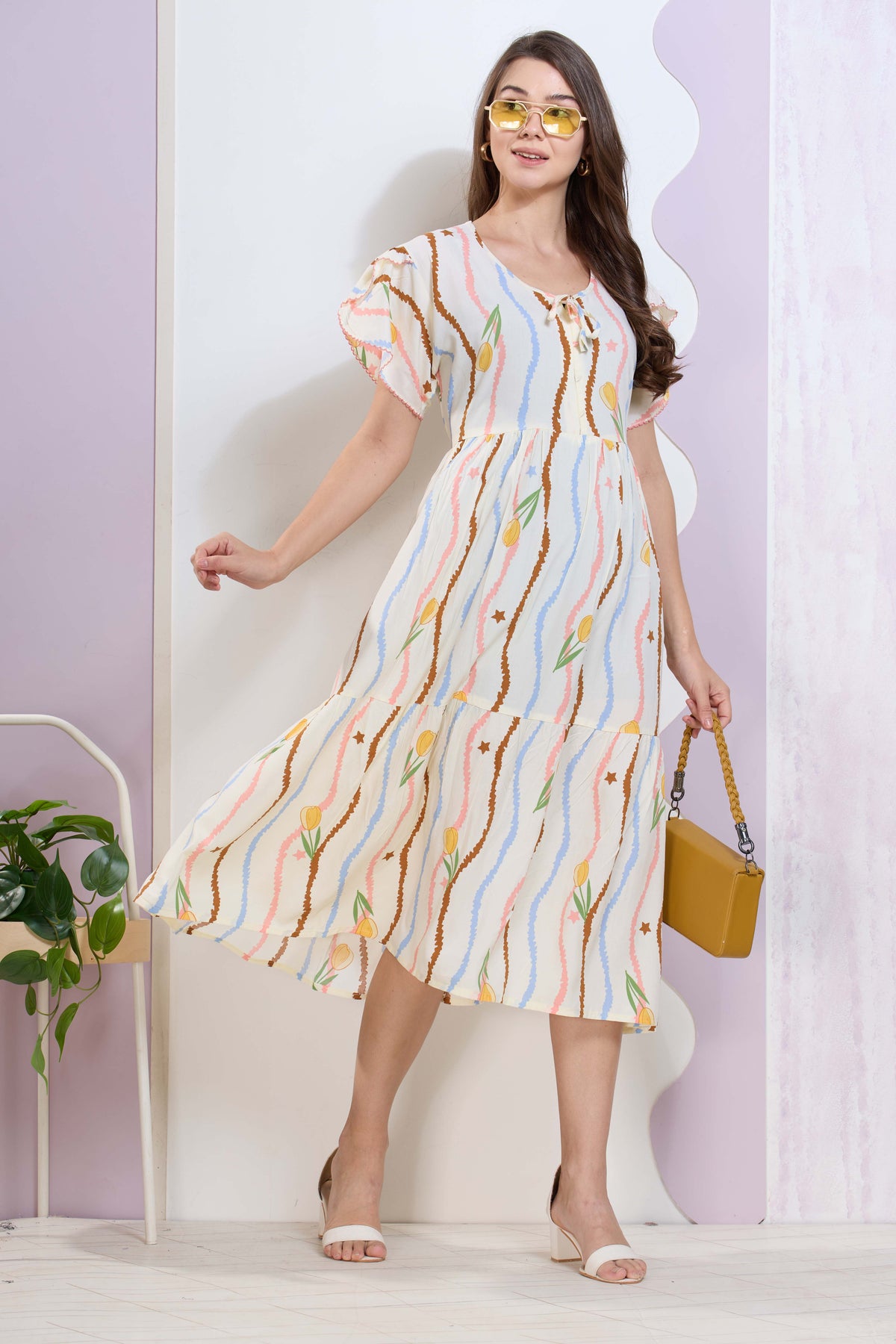 Imported Rayon MAXI FROCK Model Nighties | Fancy Petal Sleeve | Fancy Neck & Side Pocket | Pleated Frock MAXI Style | Trendy Collection's for Stylish Women & Teenage Girl (IRM)