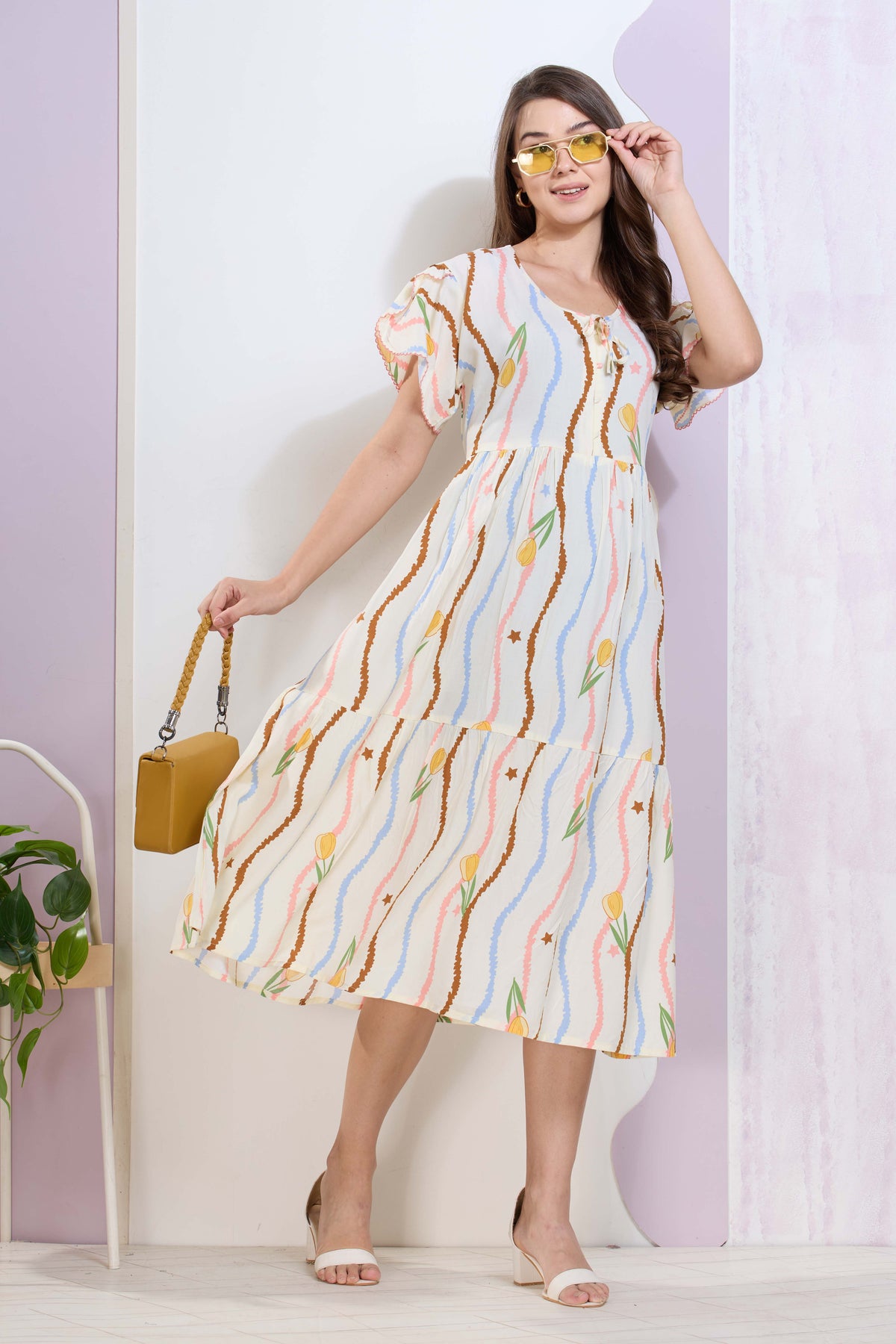 Imported Rayon MAXI FROCK Model Nighties | Fancy Petal Sleeve | Fancy Neck & Side Pocket | Pleated Frock MAXI Style | Trendy Collection's for Stylish Women & Teenage Girl (IRM)