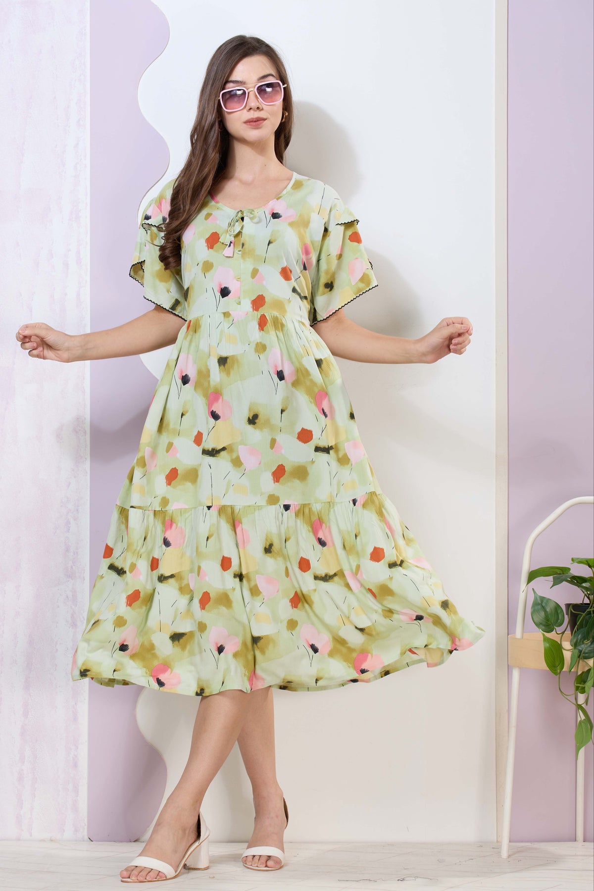 Imported Rayon MAXI FROCK Model Nighties | Fancy Petal Sleeve | Fancy Neck & Side Pocket | Pleated Frock MAXI Style | Trendy Collection's for Stylish Women & Teenage Girl (IRM)