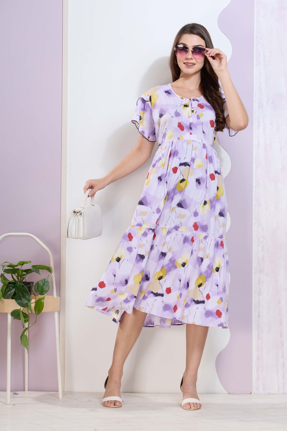 Imported Rayon MAXI FROCK Model Nighties | Fancy Petal Sleeve | Fancy Neck & Side Pocket | Pleated Frock MAXI Style | Trendy Collection's for Stylish Women & Teenage Girl (IRM)
