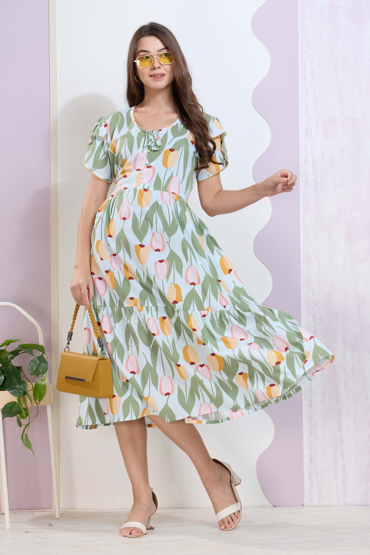Imported Rayon MAXI FROCK Model Nighties | Fancy Petal Sleeve | Fancy Neck & Side Pocket | Pleated Frock MAXI Style | Trendy Collection's for Stylish Women & Teenage Girl (IRM)
