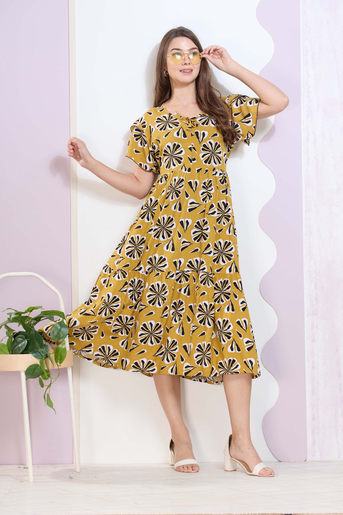 Imported Rayon MAXI FROCK Model Nighties | Fancy Petal Sleeve | Fancy Neck & Side Pocket | Pleated Frock MAXI Style | Trendy Collection's for Stylish Women & Teenage Girl (IRM)