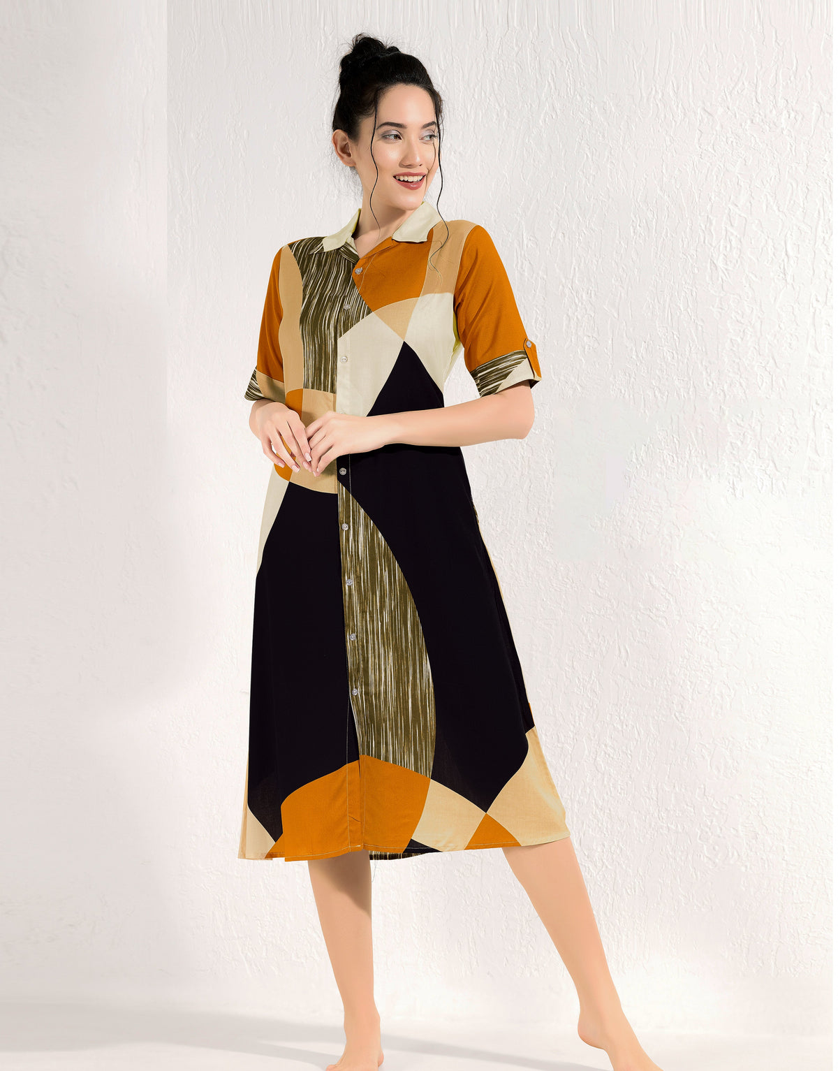 MANGAI Premium Rayon Collar MAXI Nighty for Women | Long Sleeve Stylish Nightwear for Women and Teenager | Perfect Stylish Nightwear (CM)