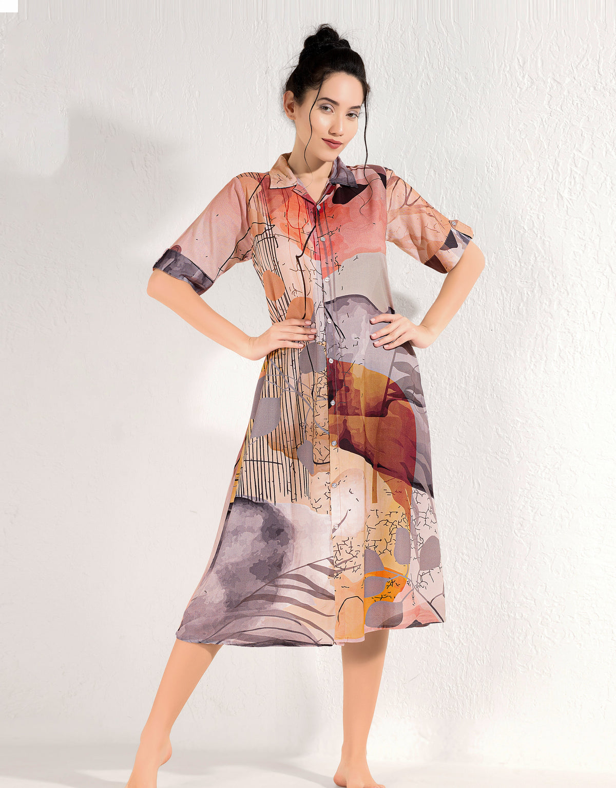 MANGAI Premium Rayon Collar MAXI Nighty for Women | Long Sleeve Stylish Nightwear for Women and Teenager | Perfect Stylish Nightwear (MCM)