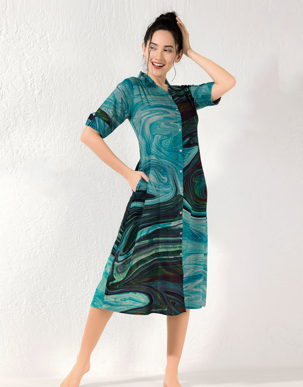 MANGAI Premium Rayon Collar MAXI Nighty for Women | Long Sleeve Stylish Nightwear for Women and Teenager | Perfect Stylish Nightwear (CM)