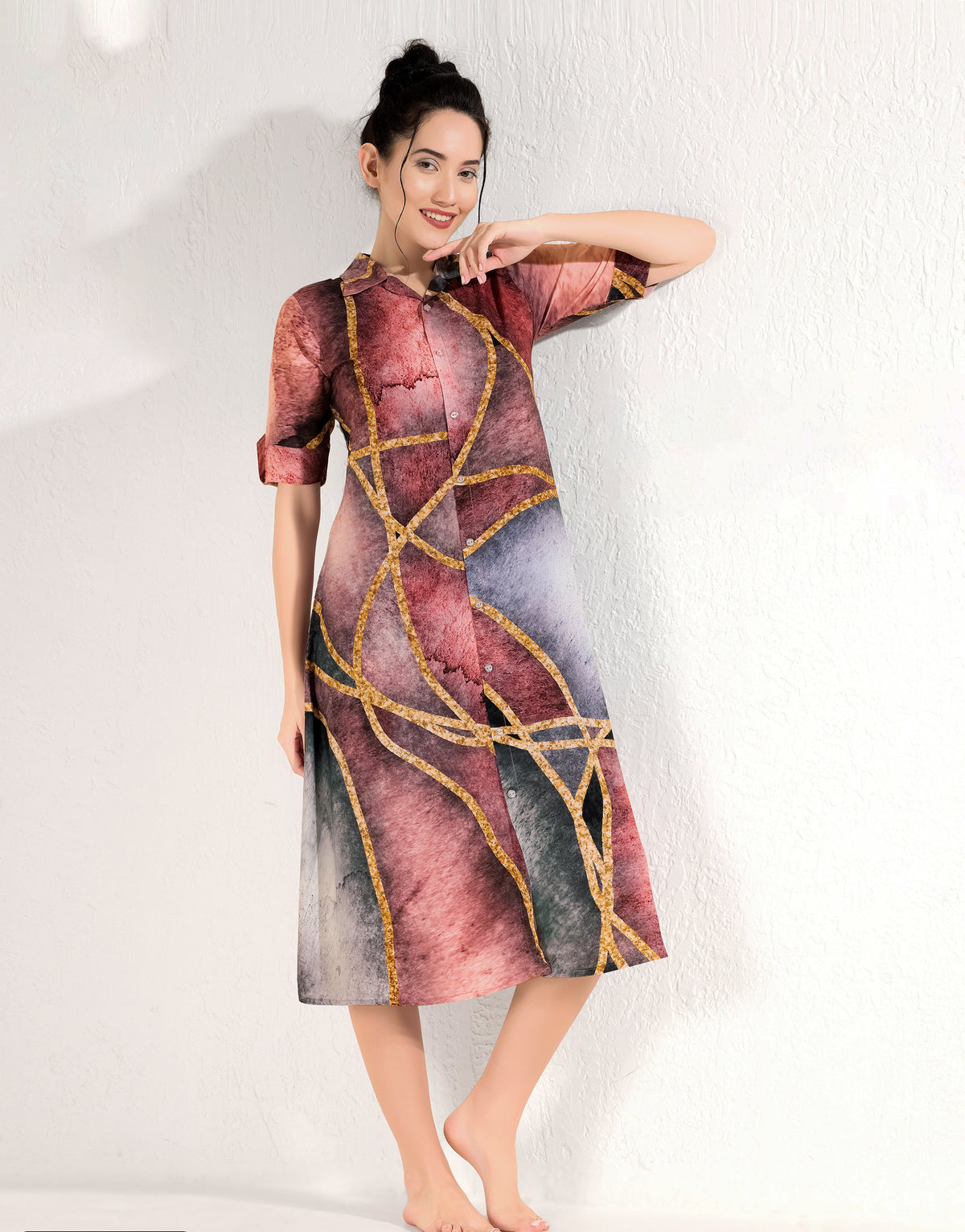 MANGAI Premium Rayon Collar MAXI Nighty for Women | Long Sleeve Stylish Nightwear for Women and Teenager | Perfect Stylish Nightwear (CM)