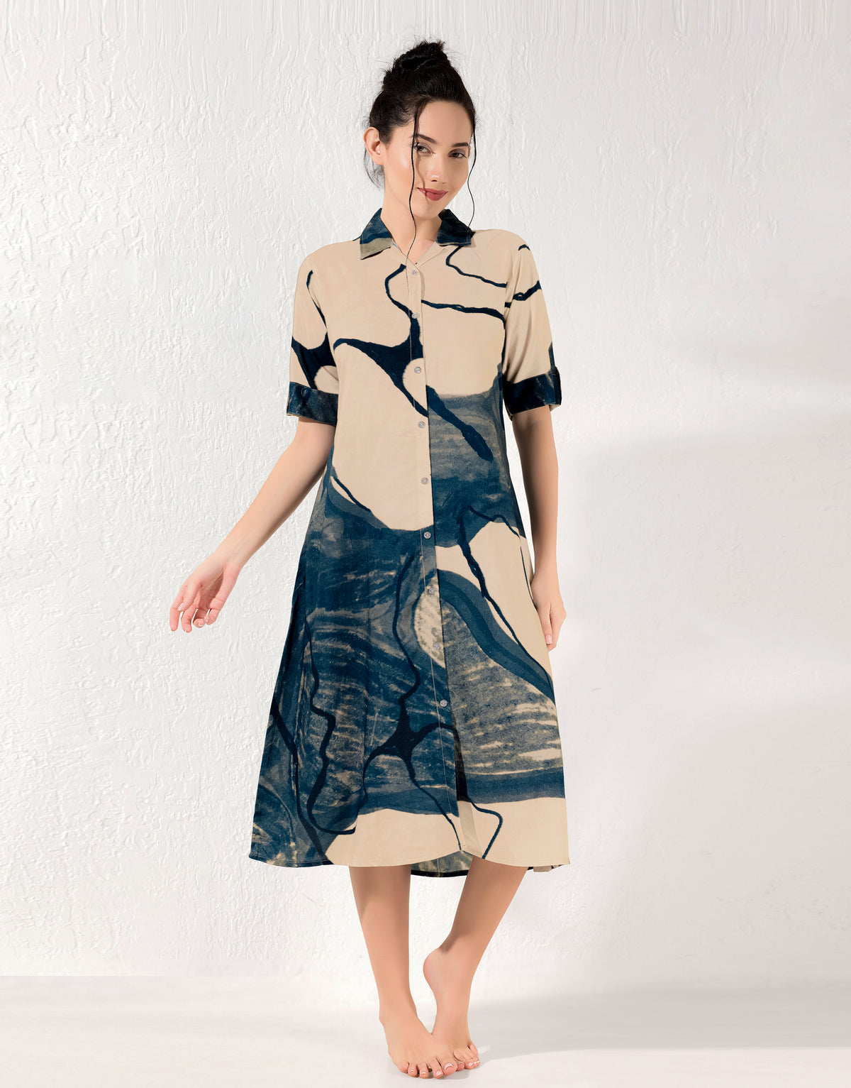 MANGAI Premium Rayon Collar MAXI Nighty for Women | Long Sleeve Stylish Nightwear for Women and Teenager | Perfect Stylish Nightwear (CM)