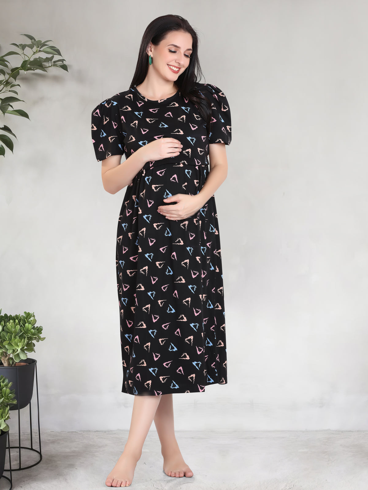 New HOSIERY Cotton Zipless Feeding Wear | Fancy Sleeve with Round Neck | Flap Open Zipless Feeding wear for Pregnancy Women (MMG)