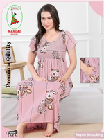 MANGAI Premium RAYON Smocking Nighty | Beautiful Pleated Design | Side Pocket | Stylish Nighty for Trendy Women's | Your Perfect Nightwear Collection's (RYS)