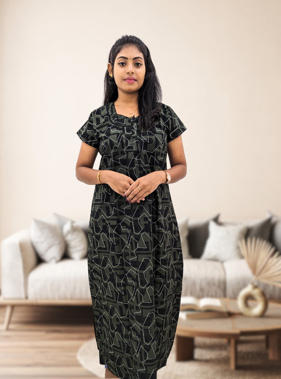 MANGAI New Regular Fit Cotton Printed Nighties - All Over Printed Stylish Nightwear for Stylish Women | Side Cut Pocket | Beautiful Nighties for Stylish Women's | Colourful Printed Cotton Nighties (CMC)