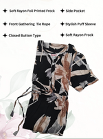 Rayon Colourful Foil Printing Gathering Frock Model Nighties | Side Pocket and Gathering Front Rope | Fancy Sleeve & Maxi Frock Nightwear for Stylish Women's (FGF)