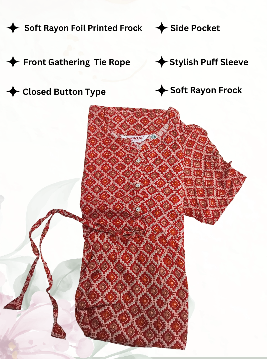 Rayon Colourful Foil Printing Gathering Frock Model Nighties | Side Pocket and Gathering Front Rope | Fancy Sleeve & Maxi Frock Nightwear for Stylish Women's (FGF)