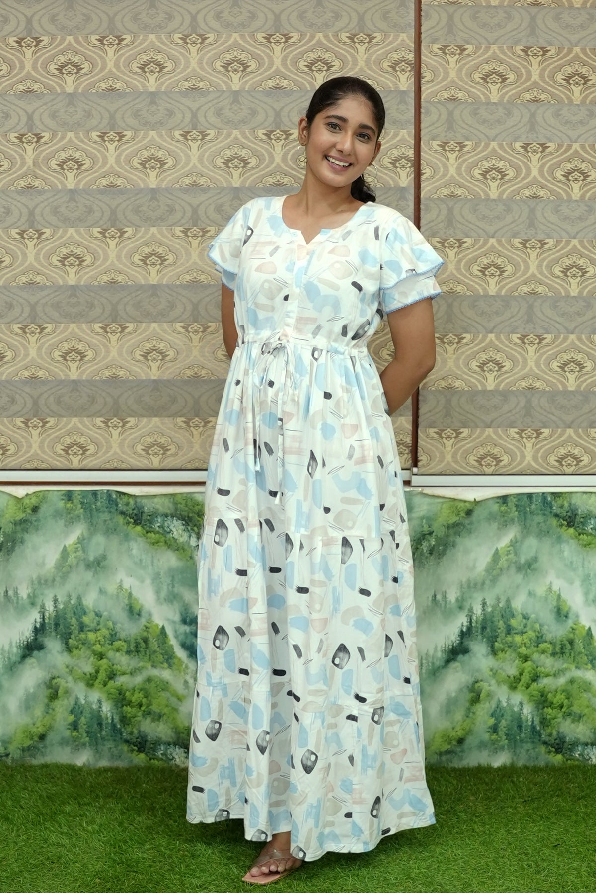 Stylish Arrivals Rayon Gathering Frock Model Night Gown's | Front Adjustable Gathering Style Rope Rope | Double Layer Sleeve | Trending Collection's for Stylish Women's (GFK)