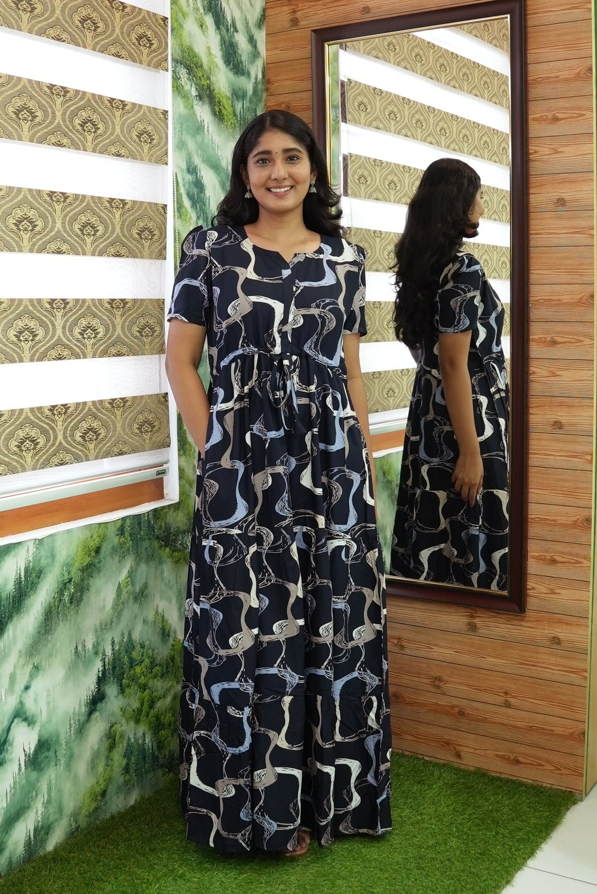 Stylish Arrivals Rayon Gathering Frock Model Night Gown's | Front Adjustable Gathering Style Rope Rope | Puff Sleeve | Trending Collection's for Stylish Women's (GFK)