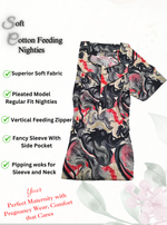 MANGAI Cotton Straight Zip Feeding Nighty |Post Pregnancy | Comfort and Style | Pleated Model | Soft Cotton Feeding Nighties (STF)