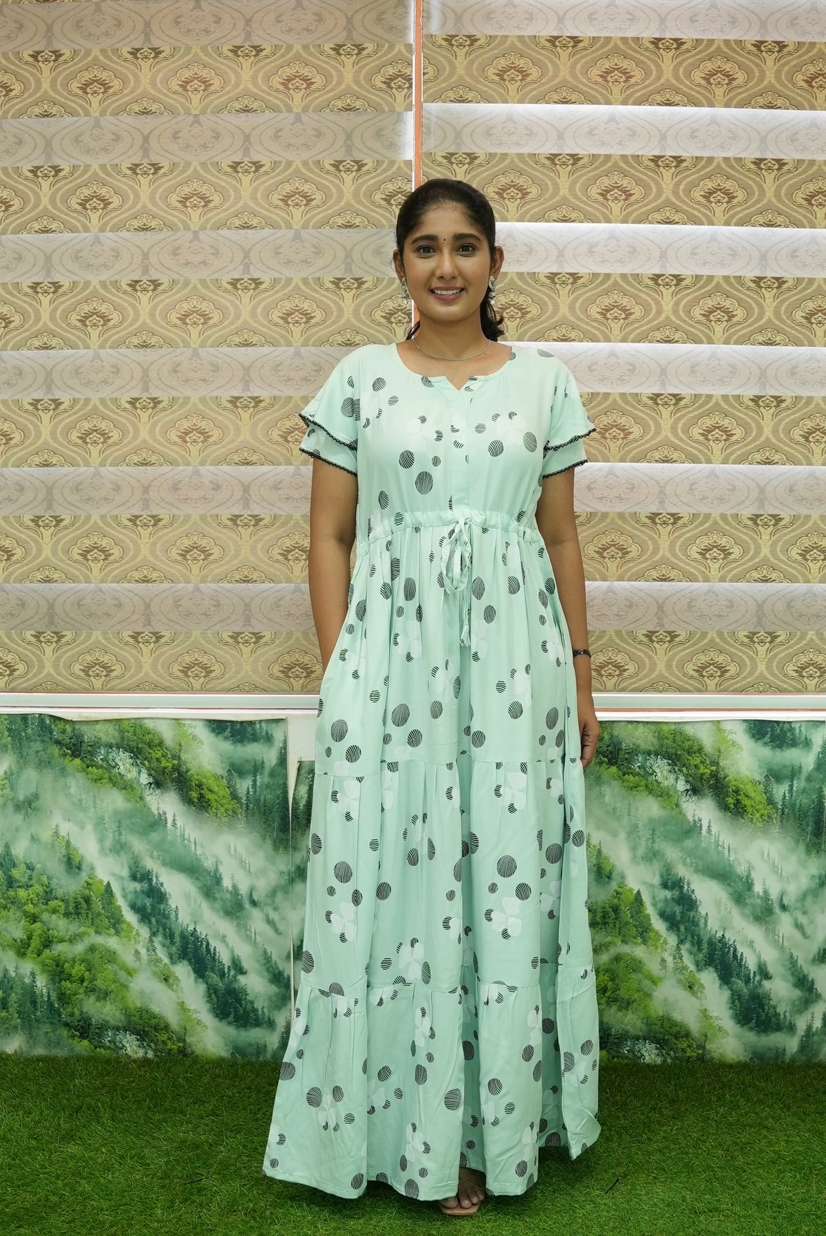 Stylish Arrivals Rayon Gathering Frock Model Night Gown's | Front Adjustable Gathering Style Rope Rope | Double Layer Sleeve | Trending Collection's for Stylish Women's (GFK)