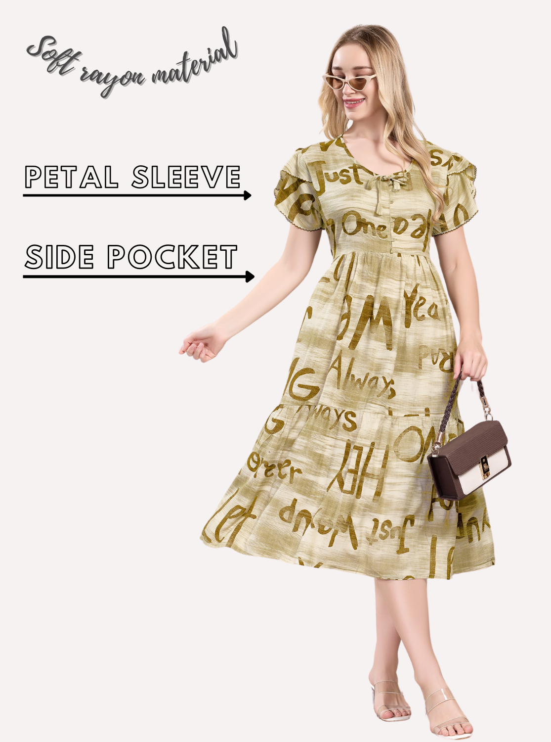 Rayon MAXI FROCK Model Nighties | Fancy Petal Sleeve | Fancy Neck & Side Pocket | Pleated Frock MAXI Style | Trendy Collection's for Stylish Women & Teenage Girl (PSG-H)