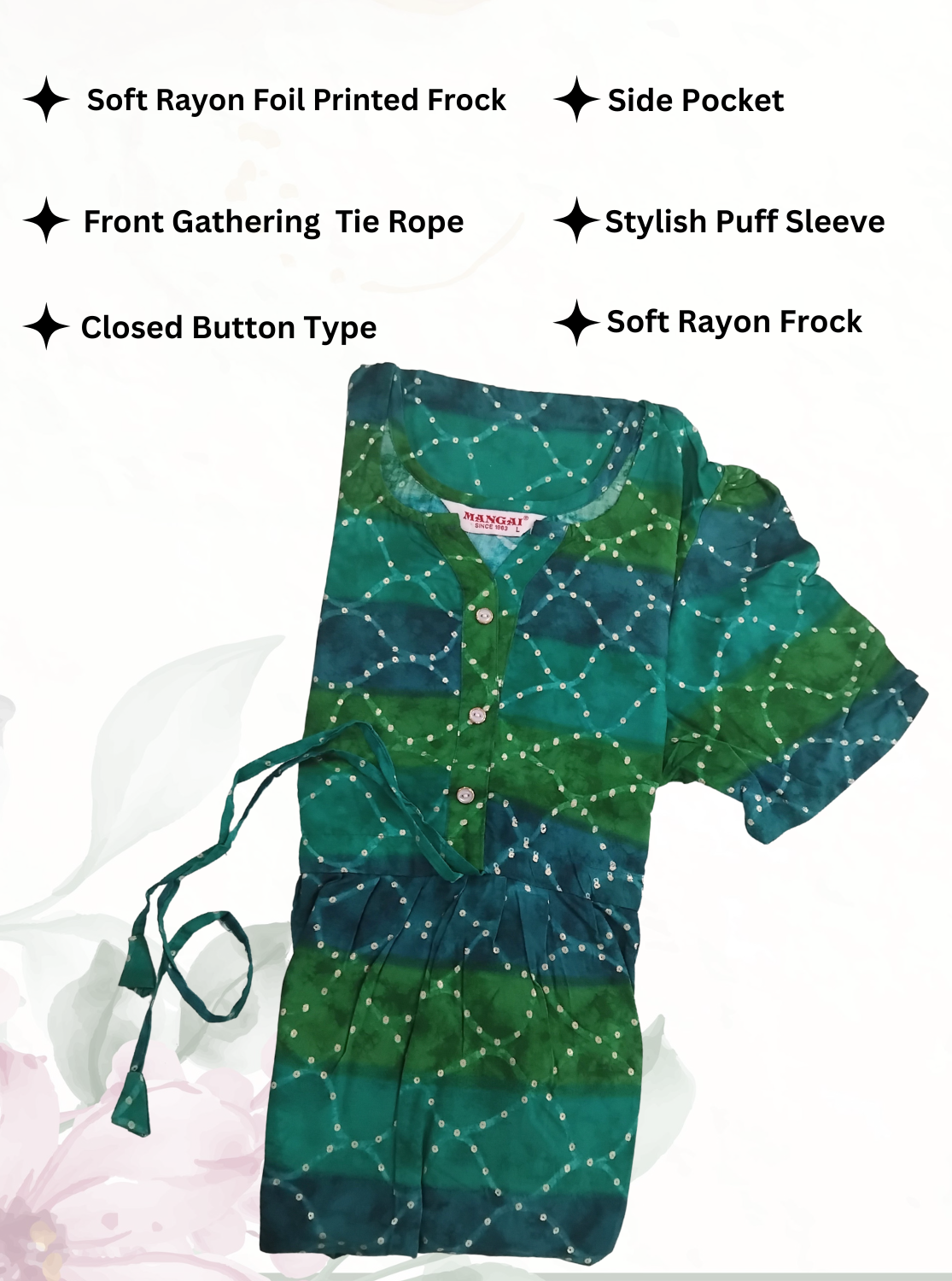 Rayon Colourful Foil Printing Gathering Frock Model Nighties | Side Pocket and Gathering Front Rope | Fancy Sleeve & Maxi Frock Nightwear for Stylish Women's (FGF)