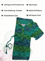 Rayon Colourful Foil Printing Gathering Frock Model Nighties | Side Pocket and Gathering Front Rope | Fancy Sleeve & Maxi Frock Nightwear for Stylish Women's (FGF)