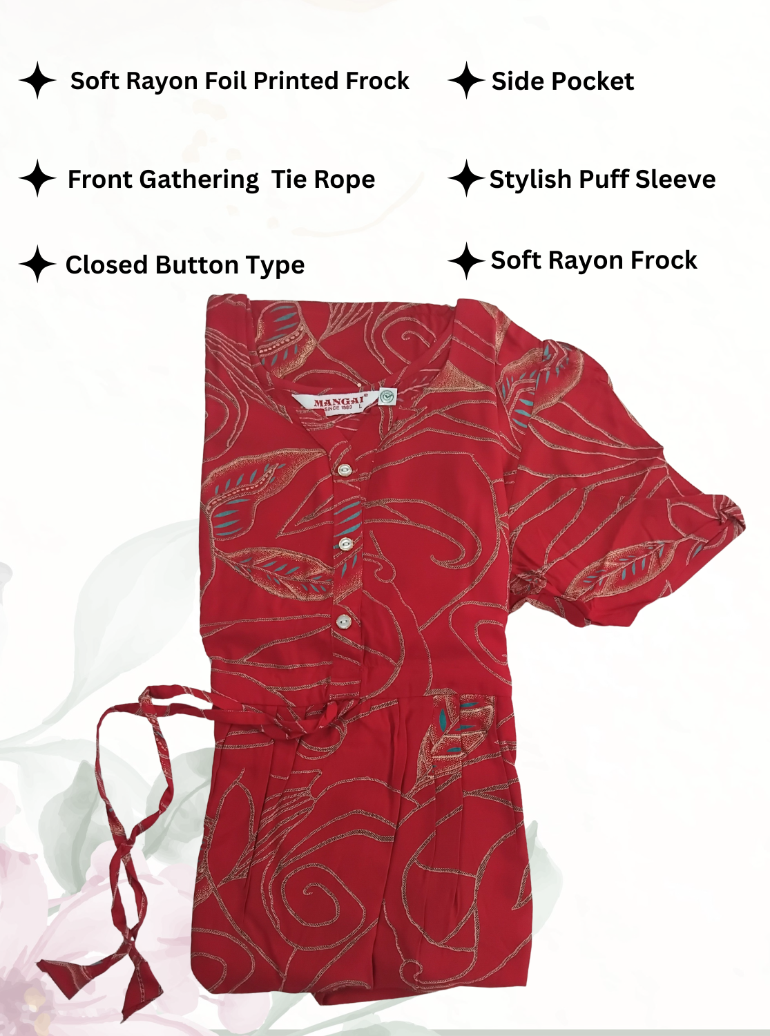 Rayon Colourful Foil Printing Gathering Frock Model Nighties | Side Pocket and Gathering Front Rope | Fancy Sleeve & Maxi Frock Nightwear for Stylish Women's (FGF)