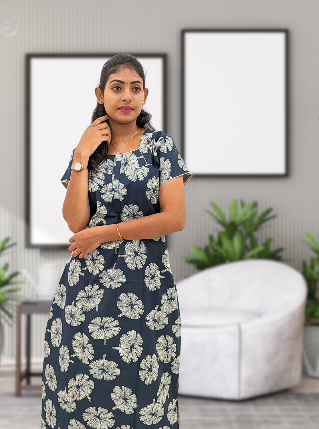 MANGAI New Regular Fit Cotton Printed Nighties - All Over Printed Stylish Nightwear for Stylish Women | Side Cut Pocket | Beautiful Nighties for Stylish Women's | Colourful Printed Cotton Nighties (HCC)