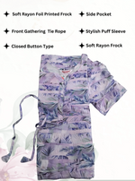Rayon Colourful Foil Printing Gathering Frock Model Nighties | Side Pocket and Gathering Front Rope | Fancy Sleeve & Maxi Frock Nightwear for Stylish Women's (FGF)