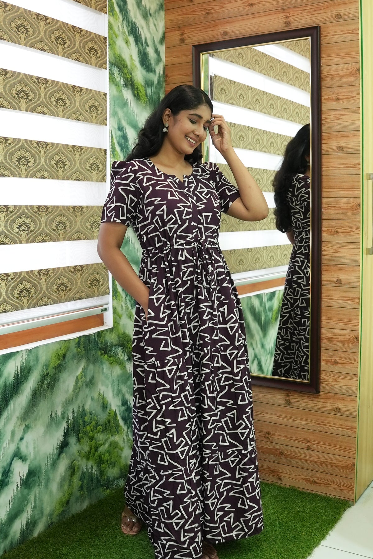 Stylish Arrivals Rayon Gathering Frock Model Night Gown's | Front Adjustable Gathering Style Rope Rope | Puff Sleeve | Trending Collection's for Stylish Women's (GFK)