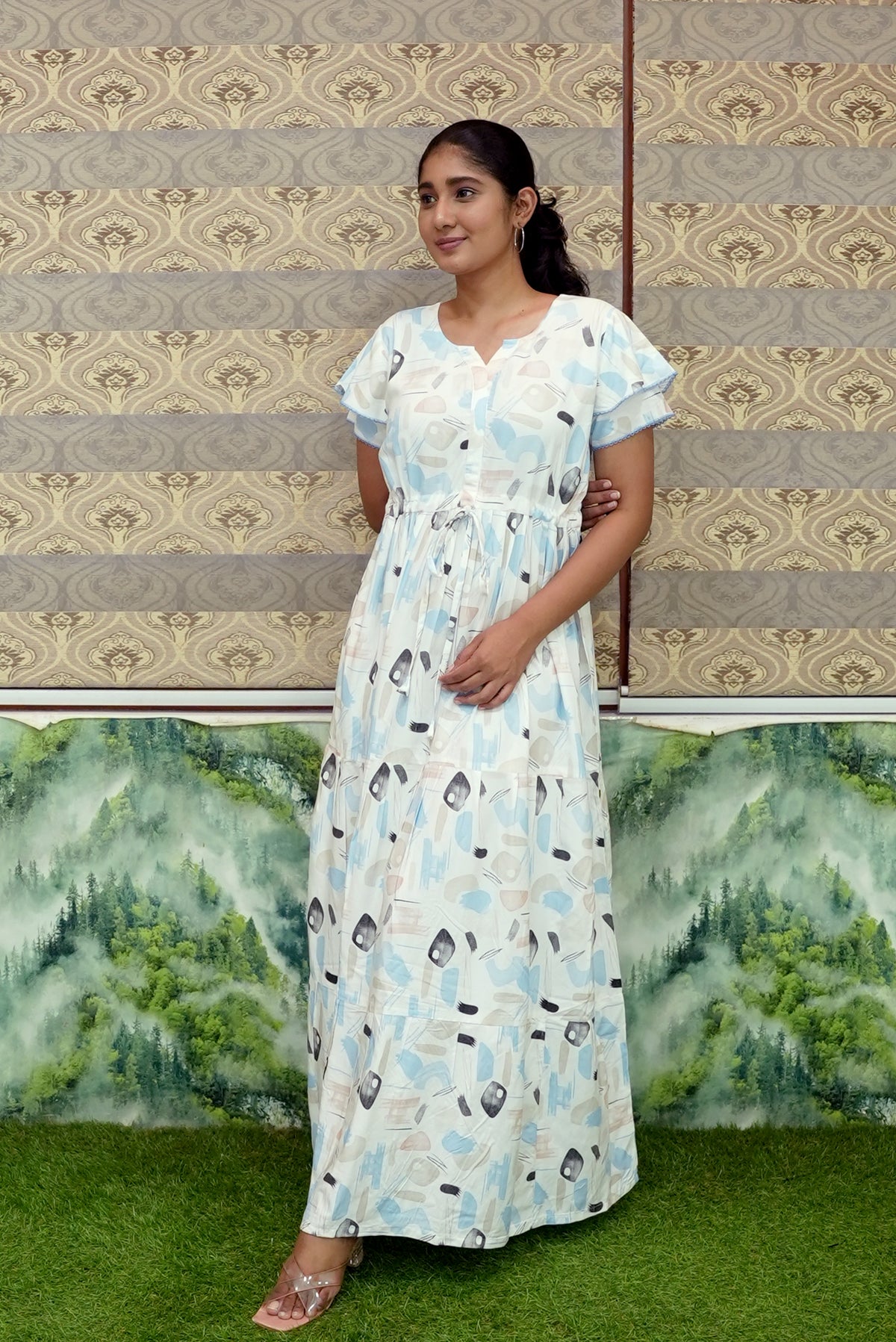 Stylish Arrivals Rayon Gathering Frock Model Night Gown's | Front Adjustable Gathering Style Rope Rope | Double Layer Sleeve | Trending Collection's for Stylish Women's (GFK)