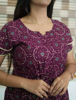 Rayon Circle Print Gathering Maxi with Side Pocket- Mangai Nighties