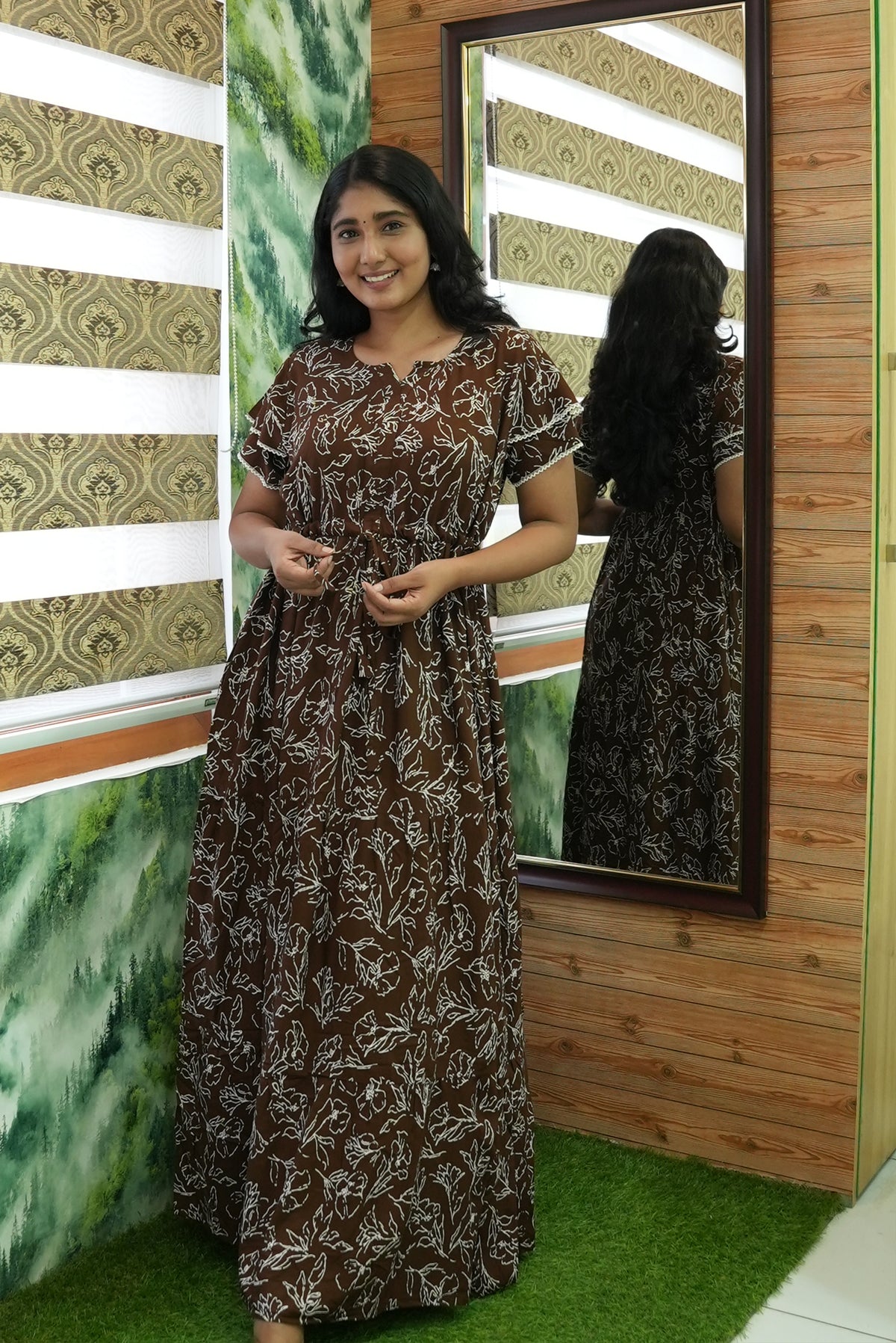 Stylish Arrivals Rayon Gathering Frock Model Night Gown's | Front Adjustable Gathering Style Rope Rope | Double Layer Sleeve | Trending Collection's for Stylish Women's (GFK)