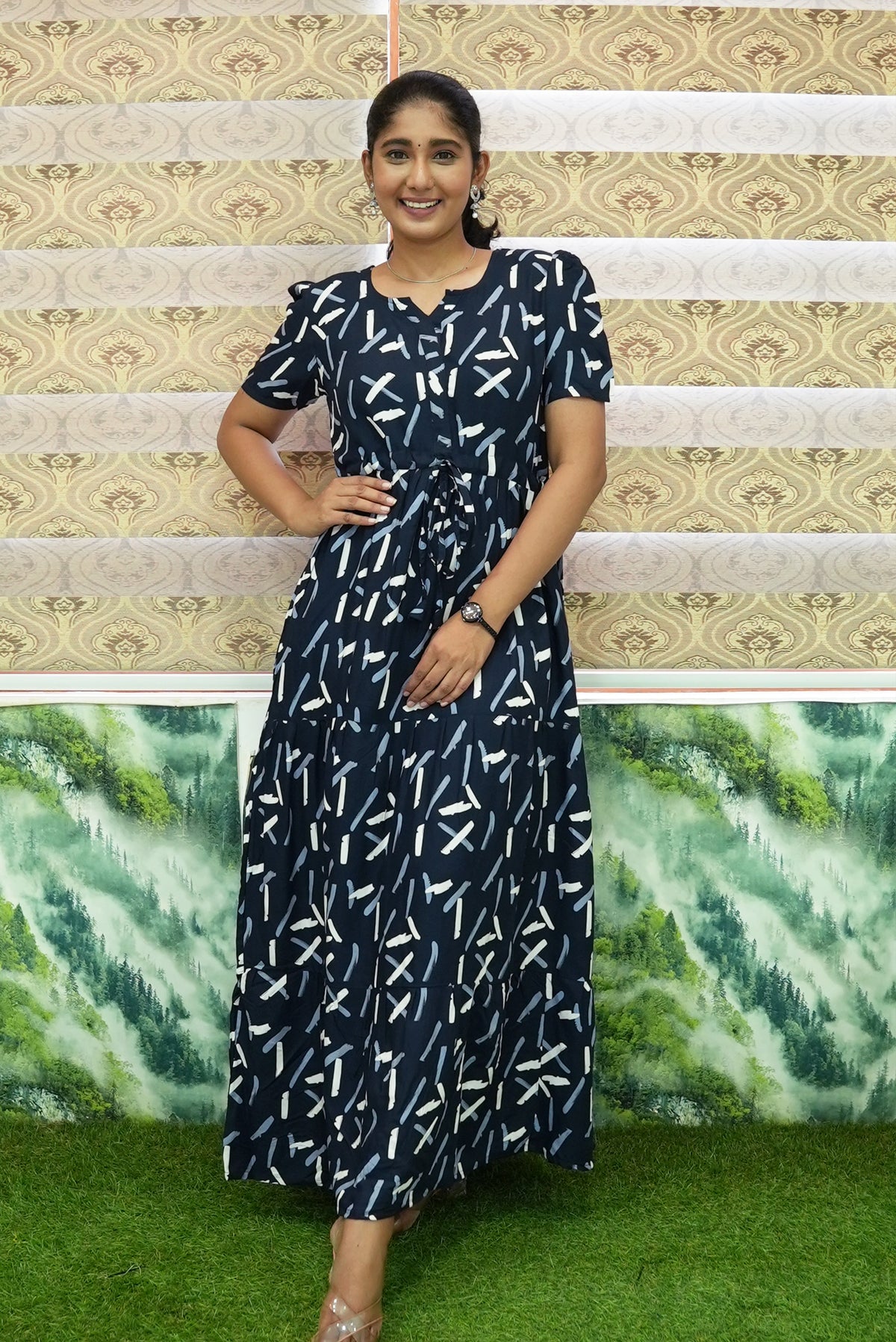 Stylish Arrivals Rayon Gathering Frock Model Night Gown's | Front Adjustable Gathering Style Rope Rope | Puff Sleeve | Trending Collection's for Stylish Women's (GFK)