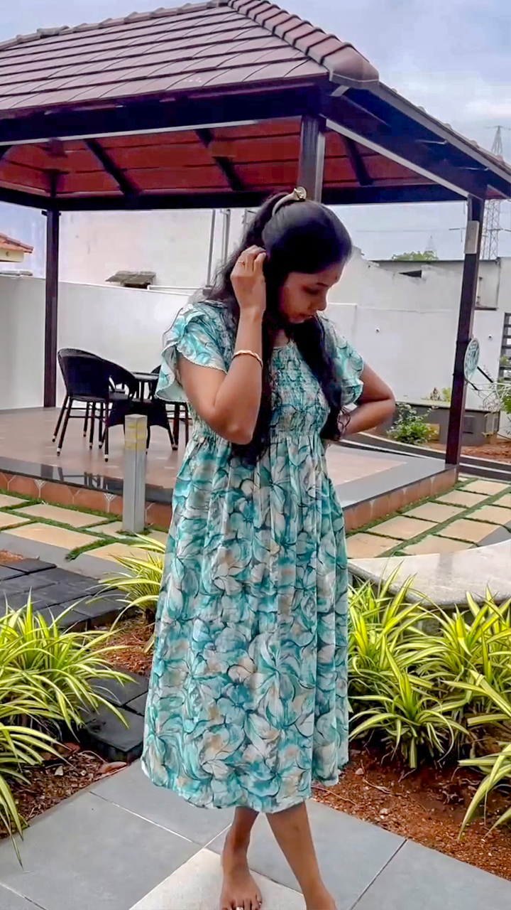 Alpine Smocking Maxi Frock Model Nightgown for Trendy Women's & Teenage Girl's | Stretchable Comfort to Body Fit | Side Pocket & Stylish Round Neck MAXI Gown for Women's Teenage Girl's (ASM)