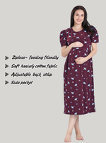New HOSIERY Cotton Zipless Feeding Wear | Fancy Sleeve with Round Neck | Flap Open Zipless Feeding wear for Pregnancy Women (MMG)
