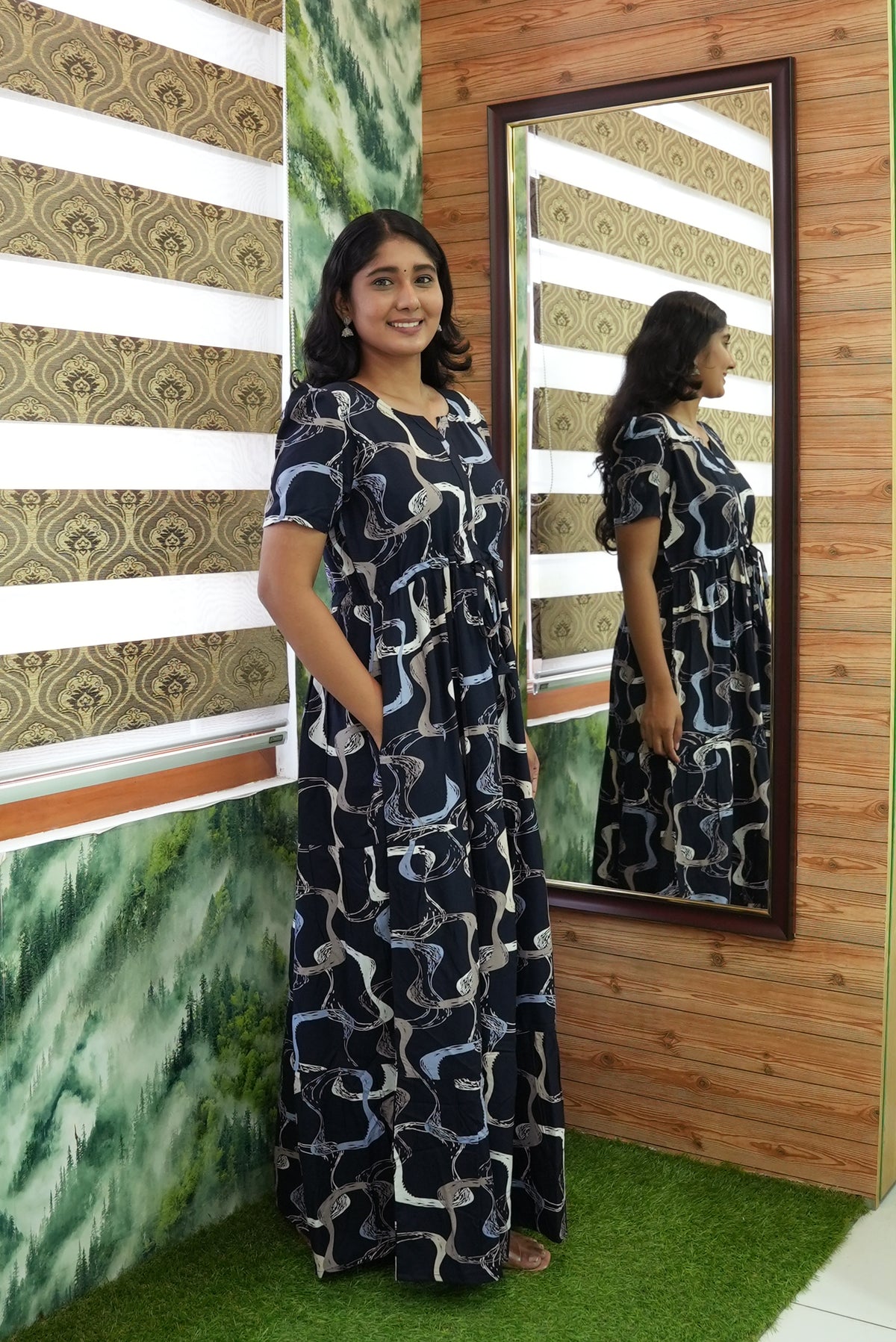 Stylish Arrivals Rayon Gathering Frock Model Night Gown's | Front Adjustable Gathering Style Rope Rope | Puff Sleeve | Trending Collection's for Stylish Women's (GFK)