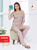 MANGAI Premium Cotton Printed Cambric Night Suits | Stylish Print's All Over | Top & Bottom Set | 3/4 Sleeve | Trendy Night Suits for Stylish Women's (CMNS)