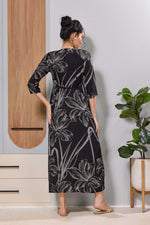 MANGAI Women's Black Floral Feeding Zipper Maternity Frock