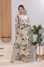 Mangai Mauve Maternity Feeding Long Frock with Invisible Zip