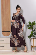 Mangai Teal Blue Floral Feeding Dress | Maternity Long Frock