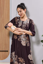 Mangai Teal Blue Floral Feeding Dress | Maternity Long Frock