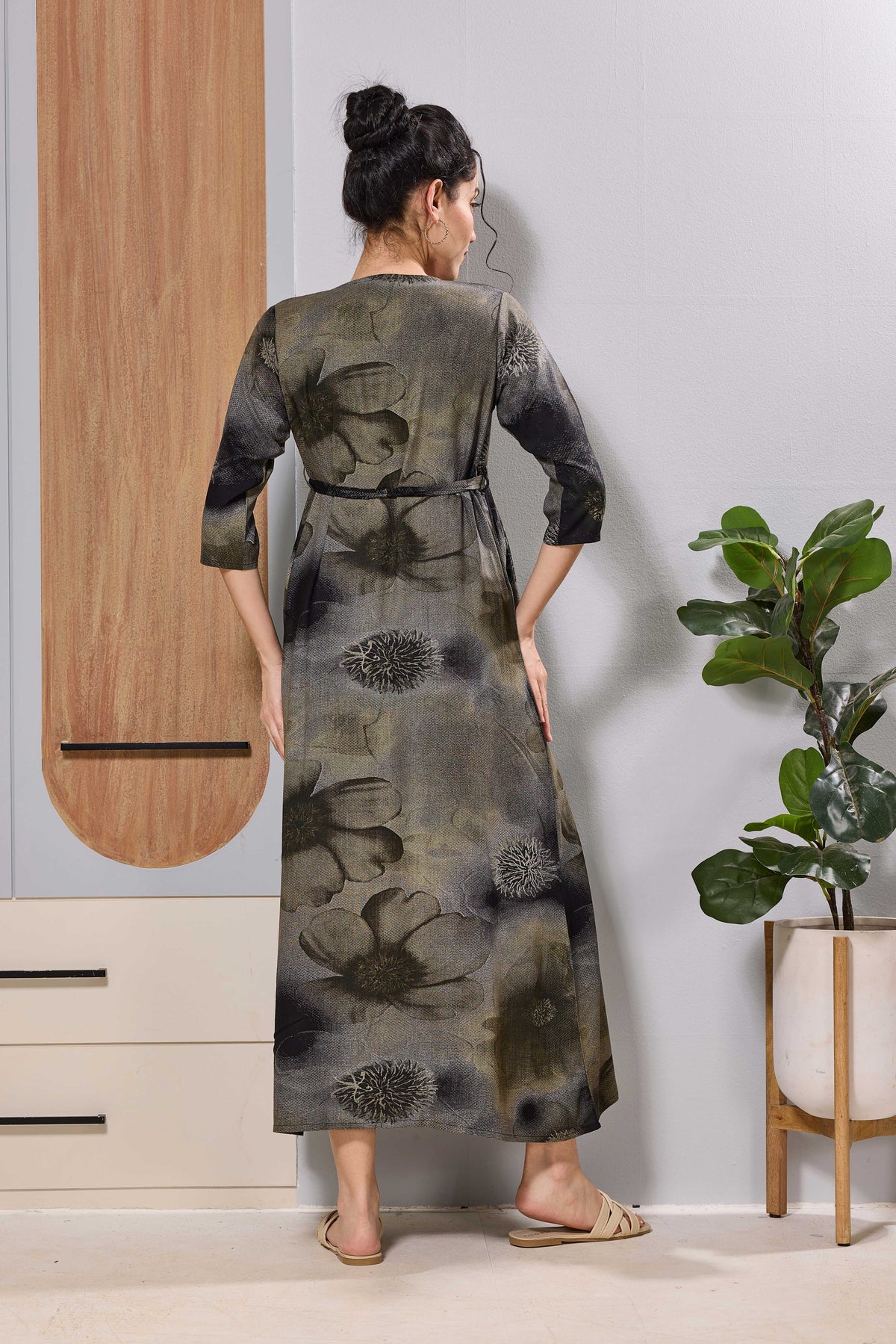 Mangai Olive Green Maternity Feeding Long Frock with Zip