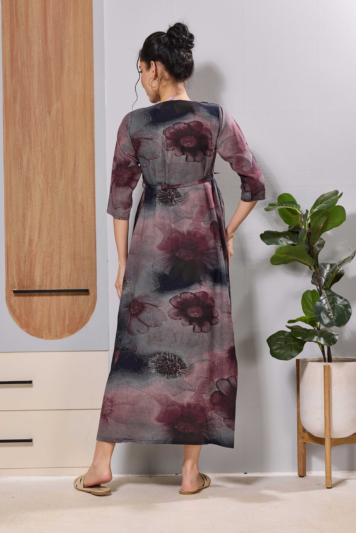 Mangai Olive Green Maternity Feeding Long Frock with Zip