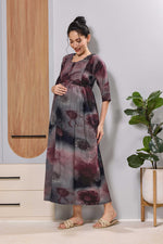 Mangai Olive Green Maternity Feeding Long Frock with Zip