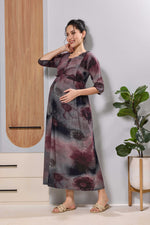 Mangai Olive Green Maternity Feeding Long Frock with Zip
