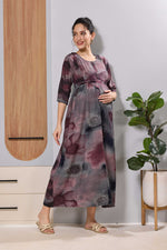Mangai Olive Green Maternity Feeding Long Frock with Zip