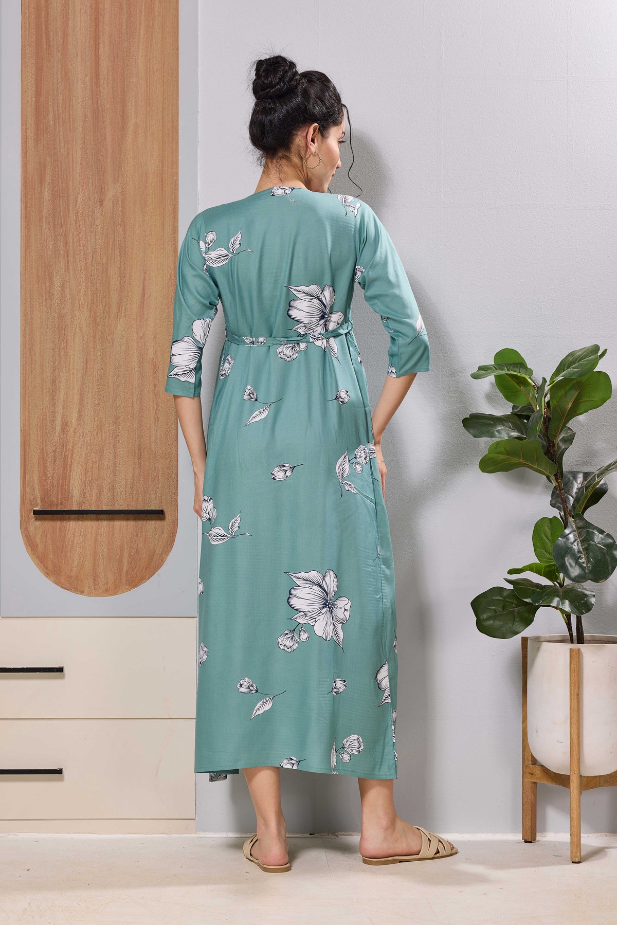 Mangai Pink Floral Feeding & Maternity Wear Long Frock Dress